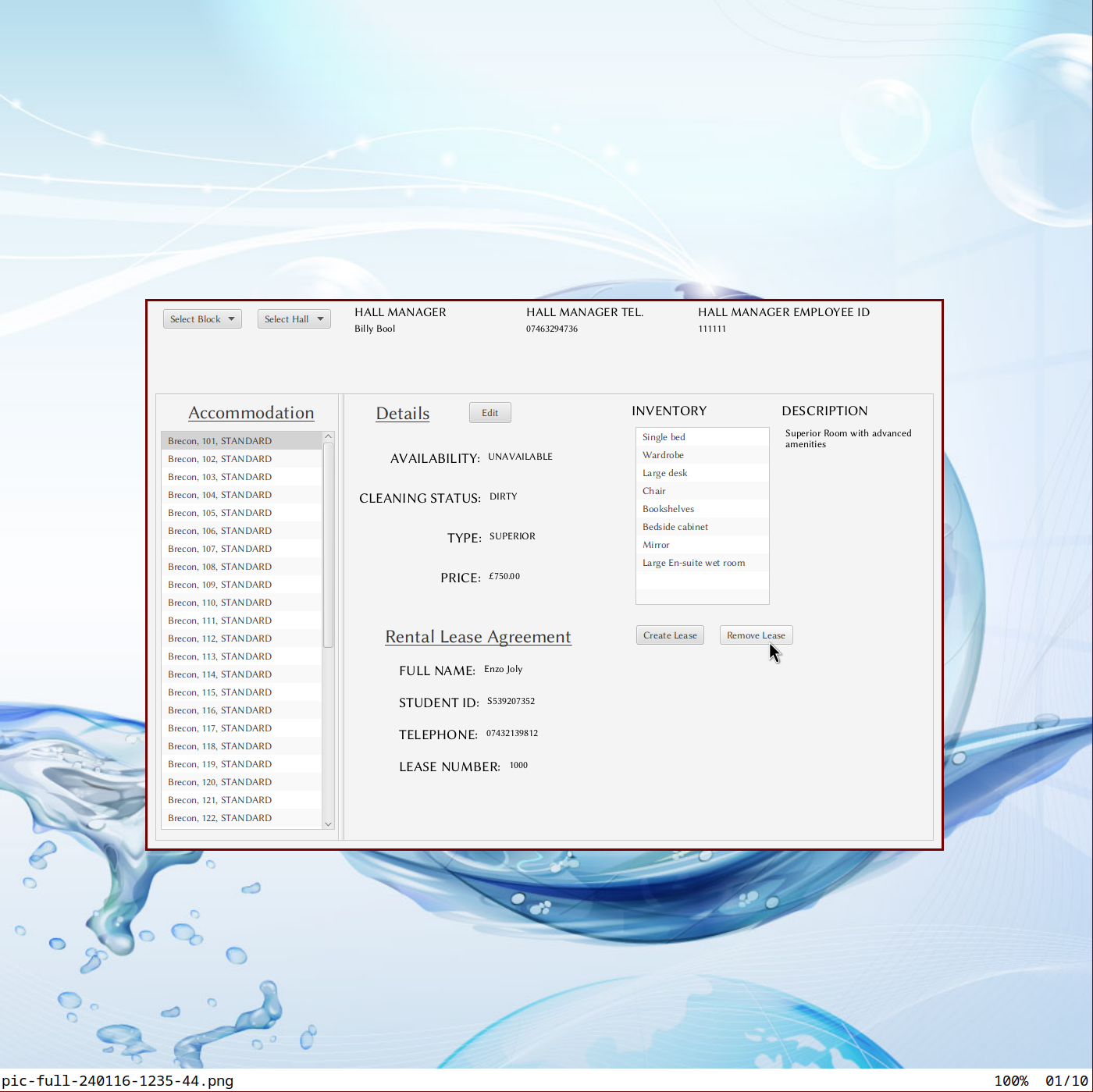 HallBook accommodation management UI